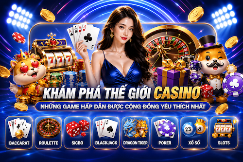 Sảnh Casino 123B với bàn chơi đa dạng, giao diện hiện đại và trải nghiệm mượt mà